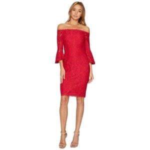 Adrianna Papell Red Lace Off Shoulder Party Dress Size 6 Holiday Christmas